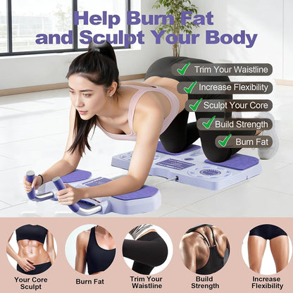 Multifunctional Abdominal Board 5-In-1 Pilates Board with Resistance Bands Push up & Pilates Reformer Machine Set & Plank Support, Portable Home Gym Kit for Women & Men Core & Full Body Workou
