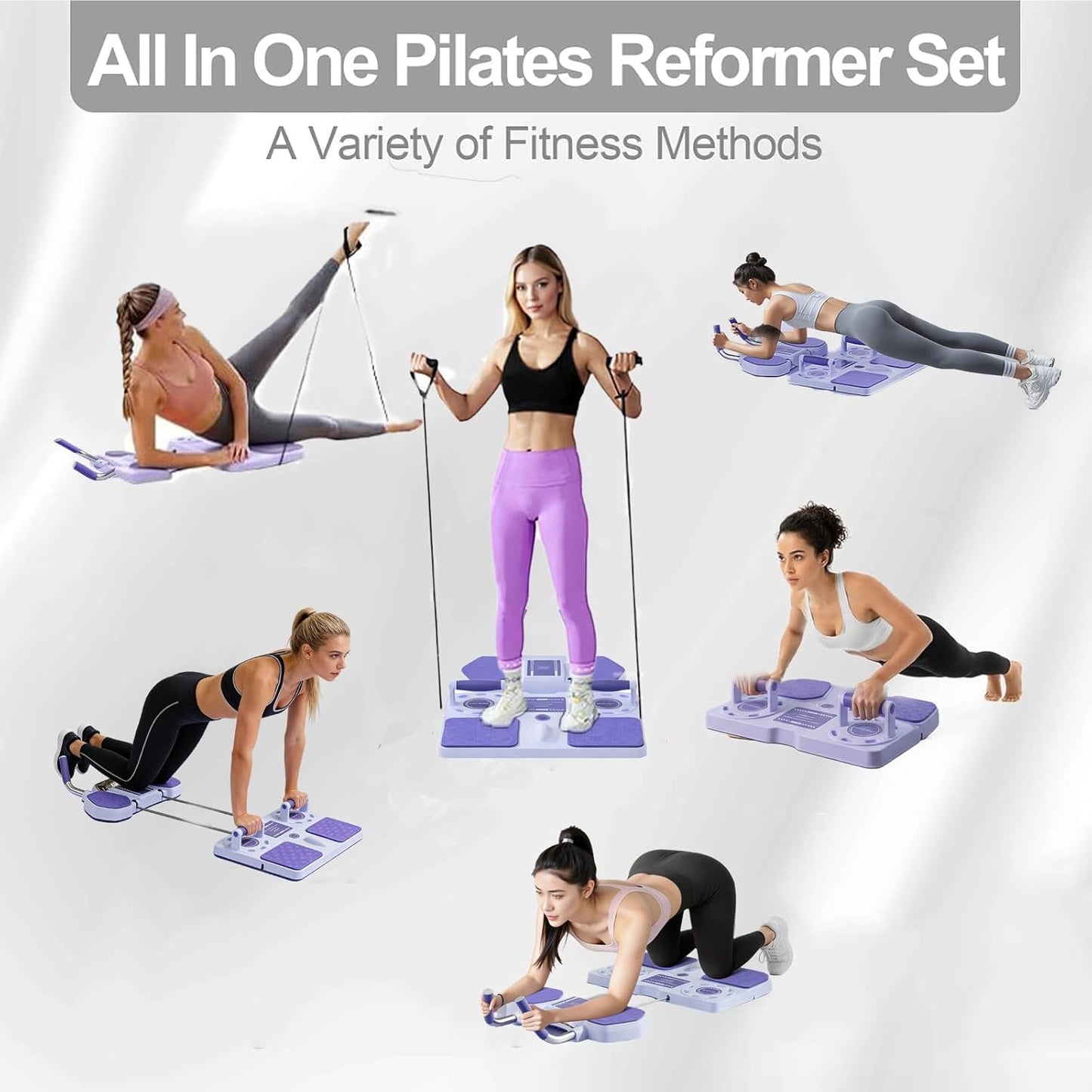 Multifunctional Abdominal Board 5-In-1 Pilates Board with Resistance Bands Push up & Pilates Reformer Machine Set & Plank Support, Portable Home Gym Kit for Women & Men Core & Full Body Workou