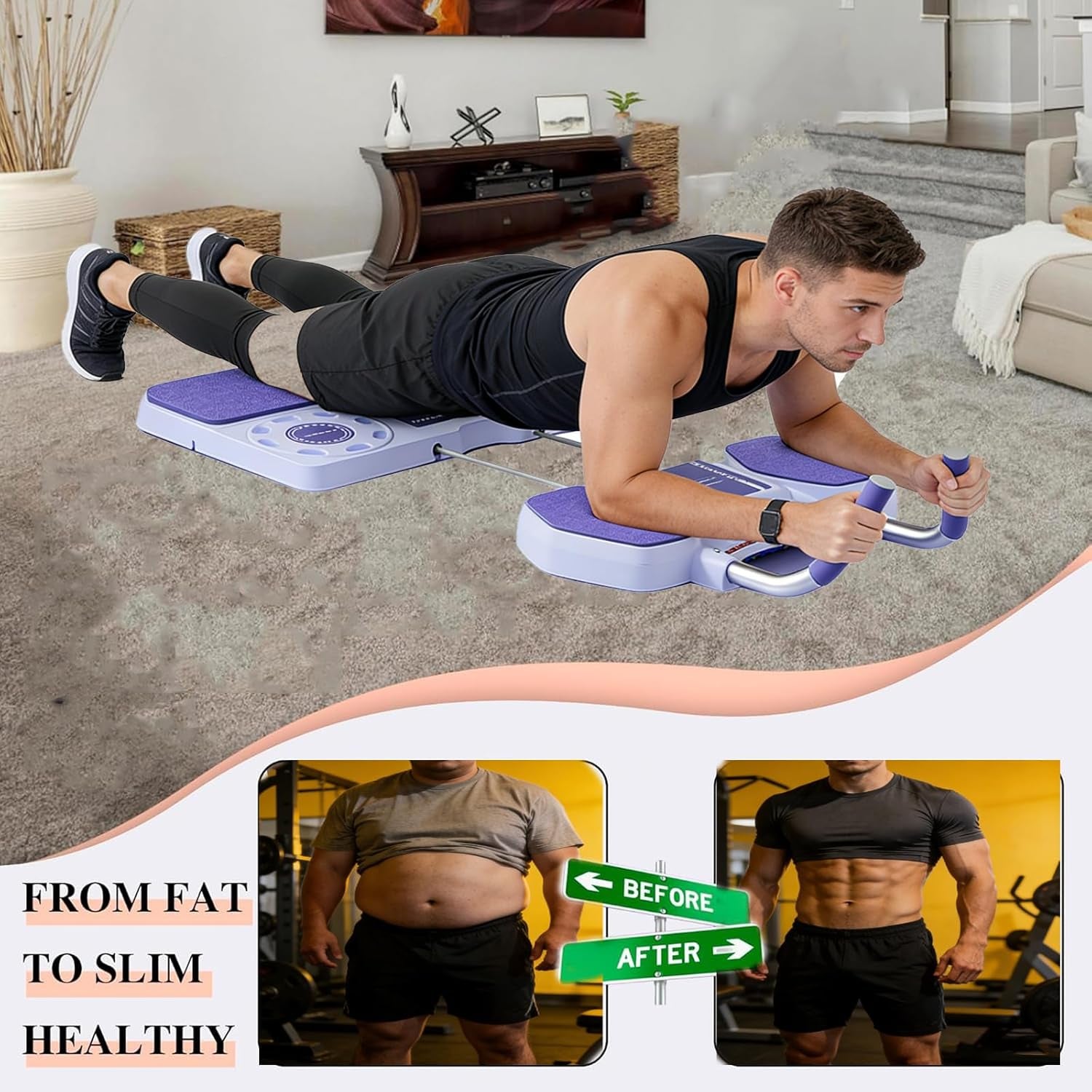 Multifunctional Abdominal Board 5-In-1 Pilates Board with Resistance Bands Push up & Pilates Reformer Machine Set & Plank Support, Portable Home Gym Kit for Women & Men Core & Full Body Workou