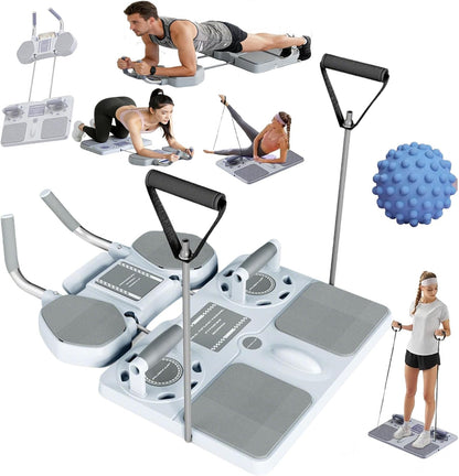 Multifunctional Abdominal Board 5-In-1 Pilates Board with Resistance Bands Push up & Pilates Reformer Machine Set & Plank Support, Portable Home Gym Kit for Women & Men Core & Full Body Workou